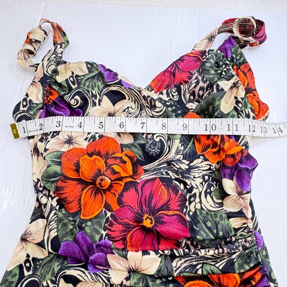 Vintage One Piece Tropical Floral Swimsuit 8 Surplice Pinup Beach Babe Resort - Picture 12 of 16